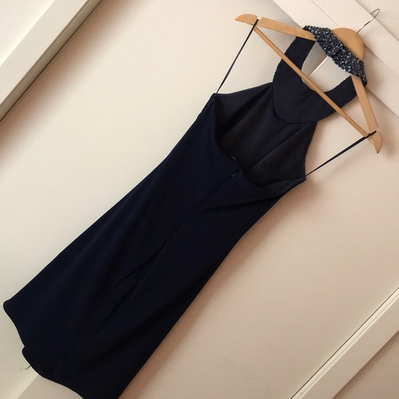 JS Boutique Navy Dress w Sequin/Beaded Collar, 6 - Picture 5 of 8